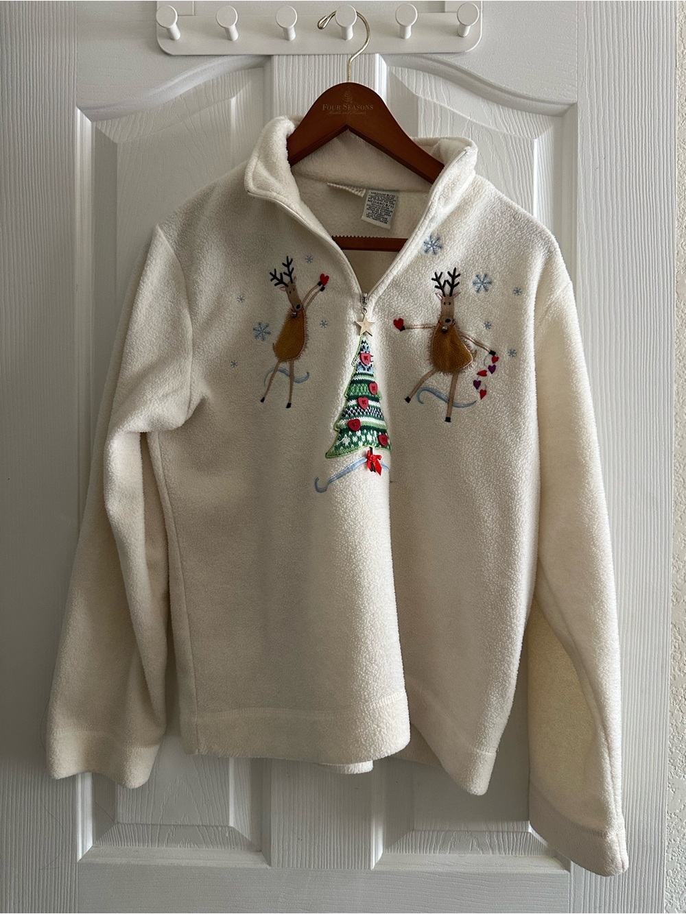 Cozy Cream Holiday Reindeer Fleece Pullover
